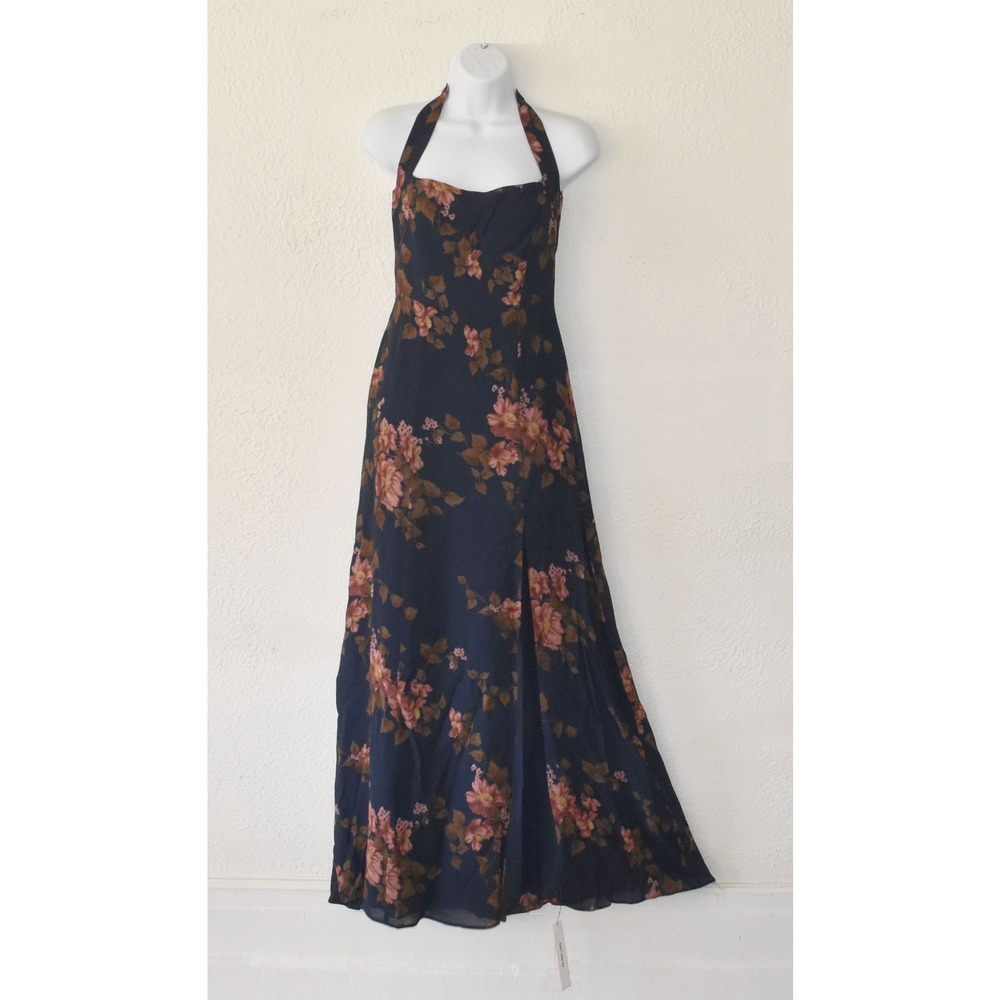 B0 NWT REFORMATION Navy Blue Floral Side Slit Lyric Jovelle Maxi Dress Size 4 - Picture 2 of 10